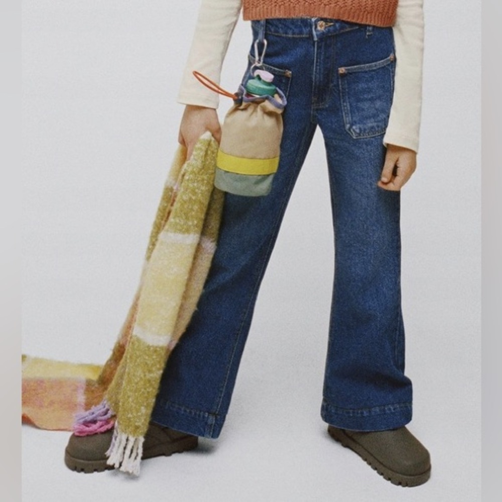 ZARA Girls denim pocket flare jeans Size 9 Y2K 90s Style